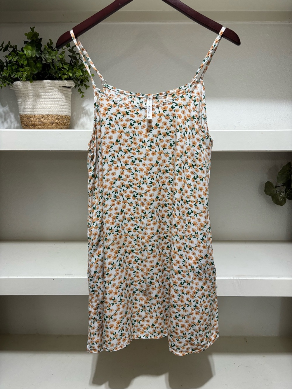 Floral Spaghetti-Strap Mini Dress in Cream and Orange